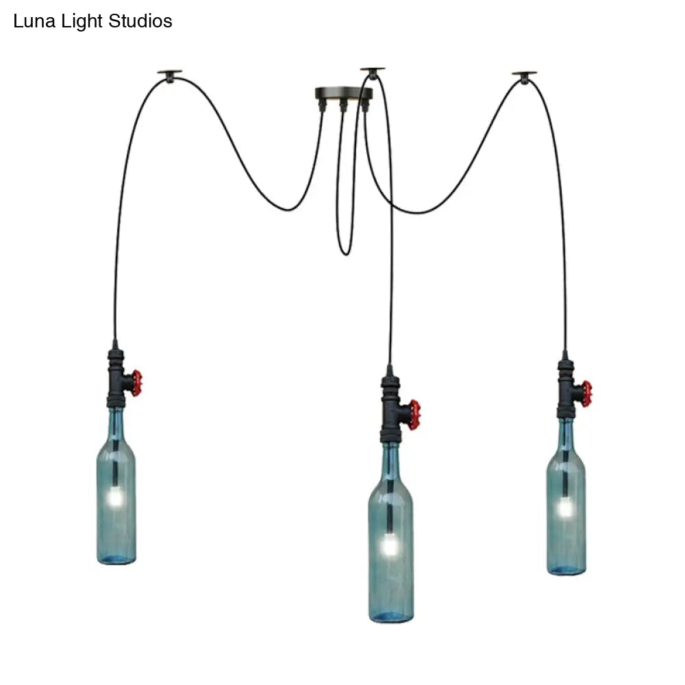 Vintage Blue Glass Black Swag Cluster Pendant Light With Hanging Lamp Kit - Suitable For Restaurants