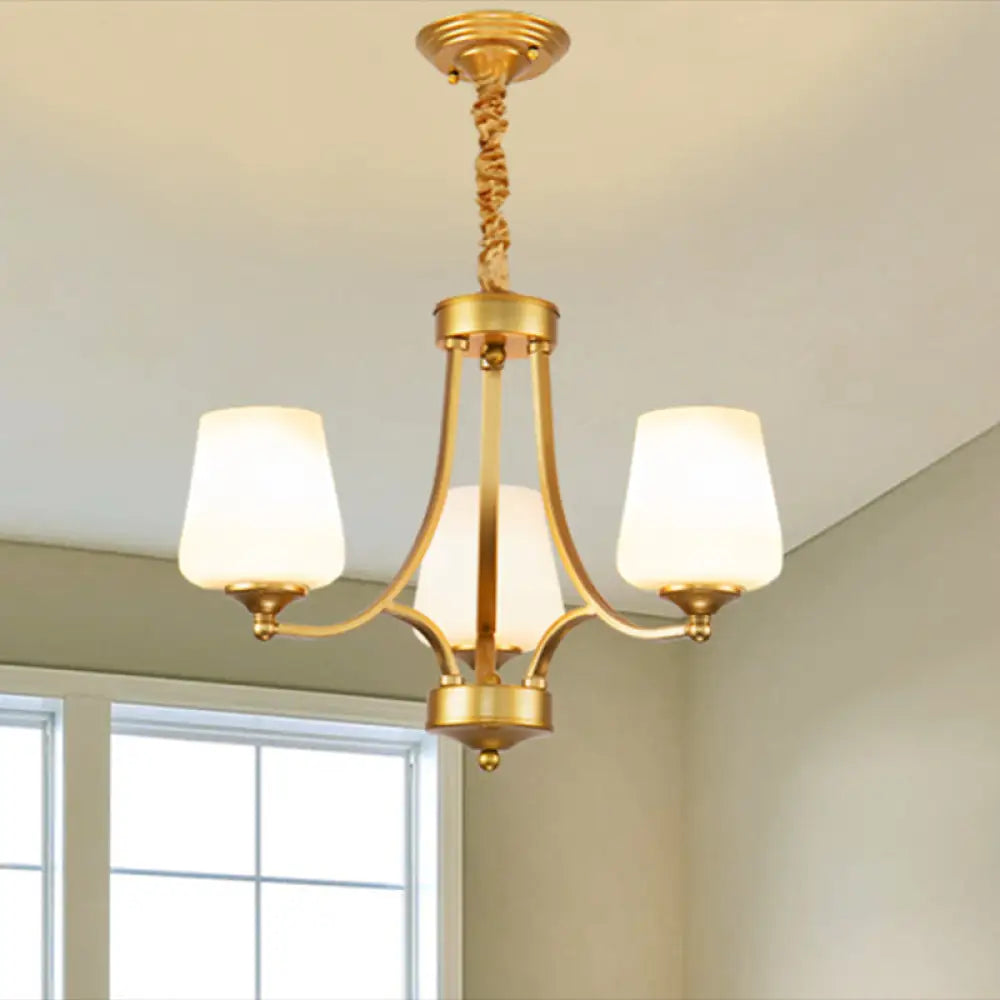 Vintage Cream Glass Chandelier Pendant Light - Elegant Hanging For Living Room 3 / Gold