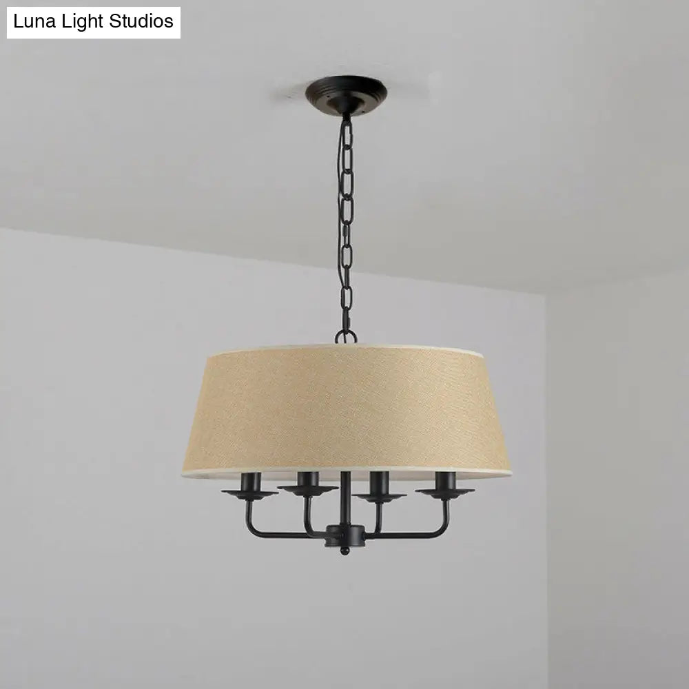 Vintage Fabric Pendant Chandelier - Elegant 4-Head Empire Shade Hanging Light For Bedroom