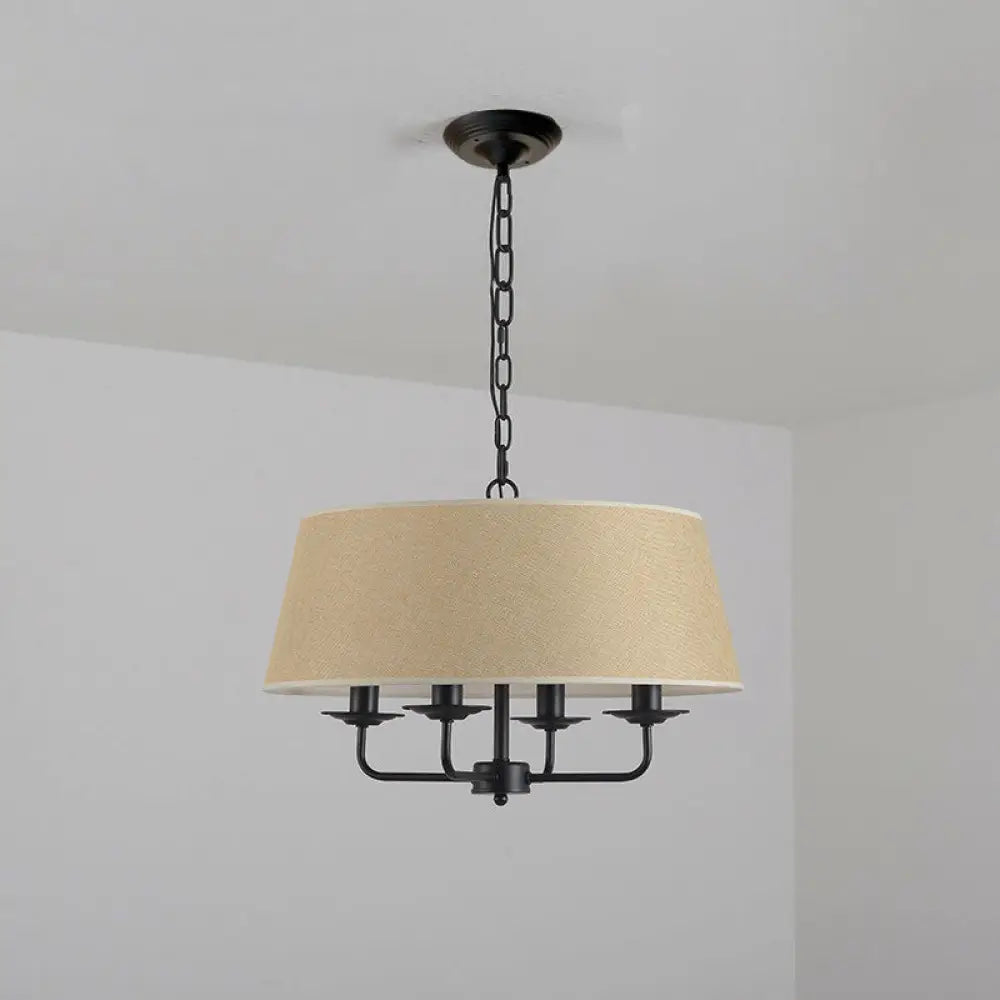 Vintage Fabric Pendant Chandelier - Elegant 4-Head Empire Shade Hanging Light For Bedroom Black