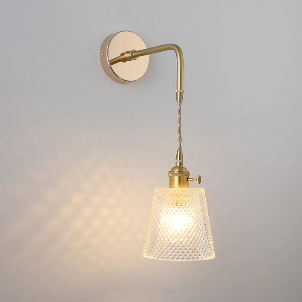 Vintage Single-Bulb Bedside Wall Mounted Lamp In Gold - Shaded Glass Light Fixture / B
