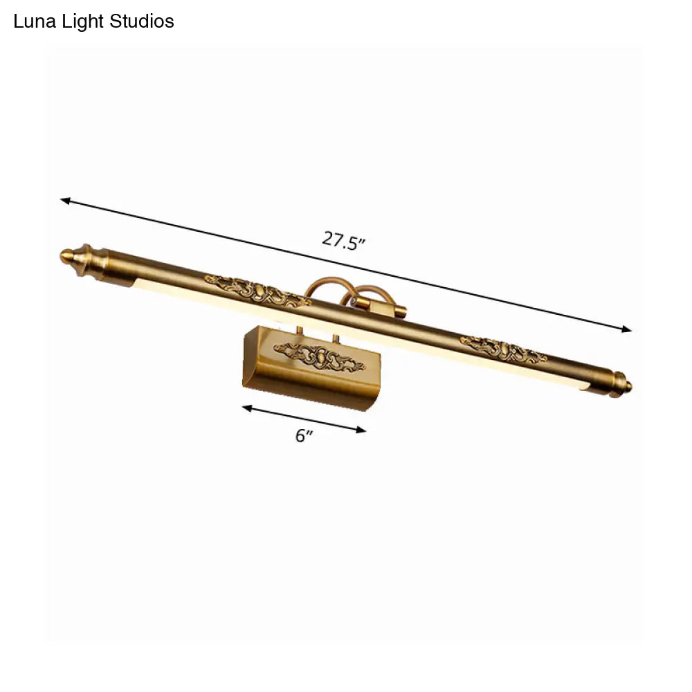 Vintage Style Bronze Carved Vanity Lighting Fixture - Warm/White Led Wall Sconce Lamp