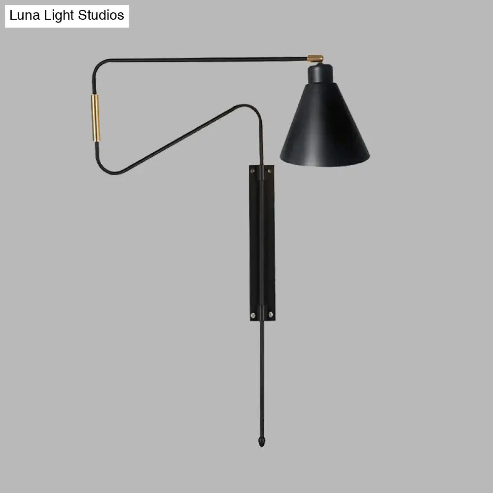 Vintage Wall Sconce With Rotatable Conical Iron Shade And Multiple Backplate Colors