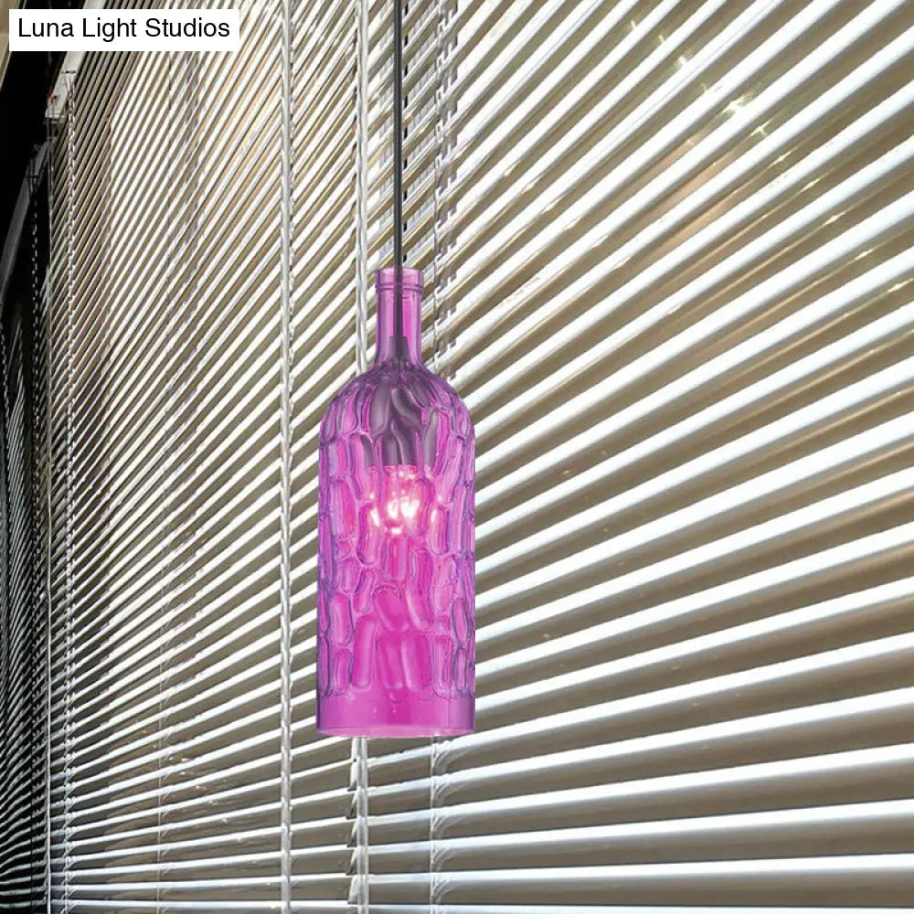 Vintage Yellow/Brown Glass Pendant Light With Dimpled Bottle Shade - 1-Light Fixture For Living Room