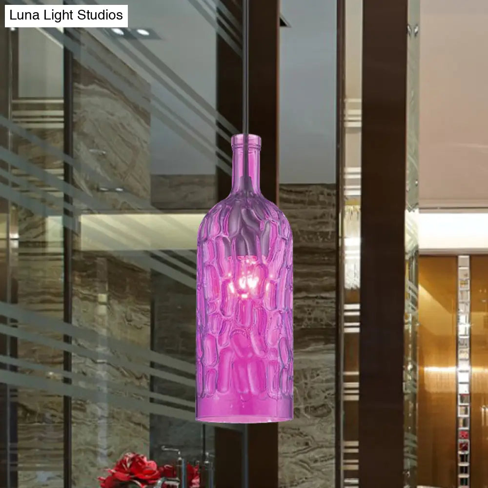 Vintage Yellow/Brown Glass Pendant Light With Dimpled Bottle Shade - 1-Light Fixture For Living Room