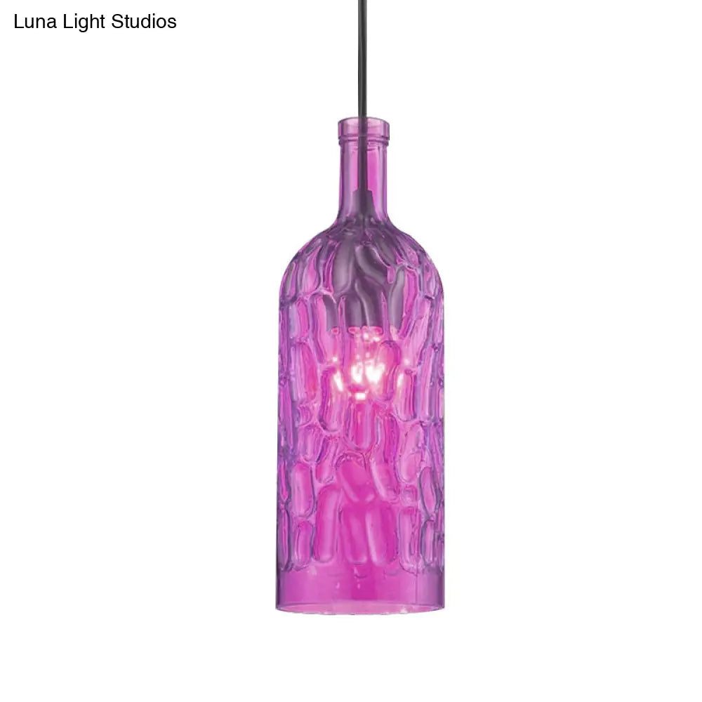 Vintage Yellow/Brown Glass Pendant Light With Dimpled Bottle Shade - 1-Light Fixture For Living Room