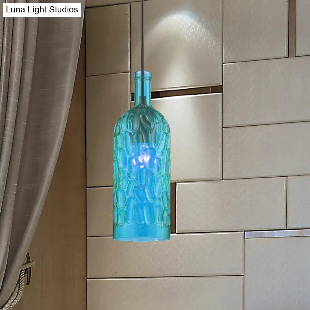 Vintage Yellow/Brown Glass Pendant Light With Dimpled Bottle Shade - 1-Light Fixture For Living Room