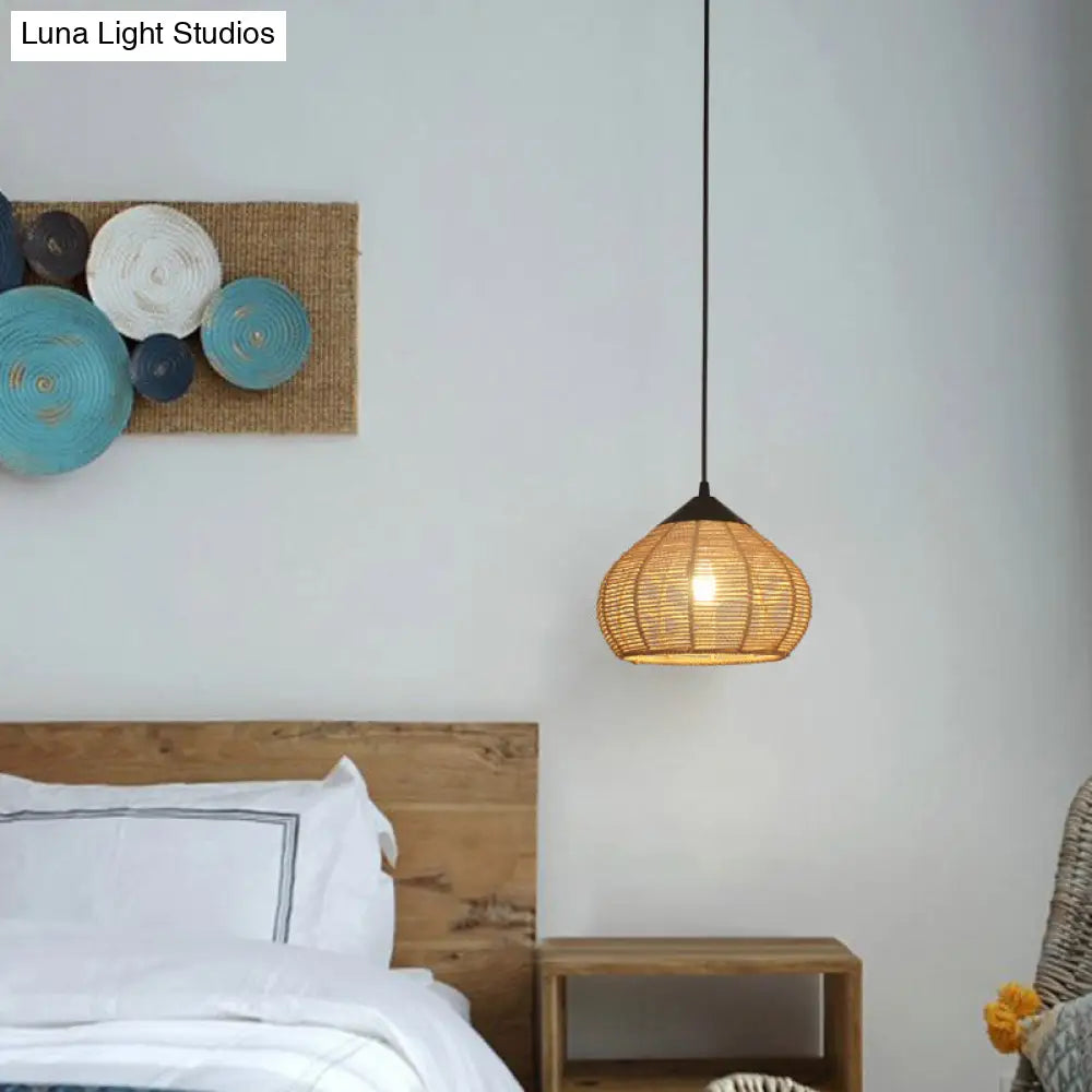 Waterdrop Pendant Light With Minimalist Design And Hemp Rope - Ideal For Bedside Lighting