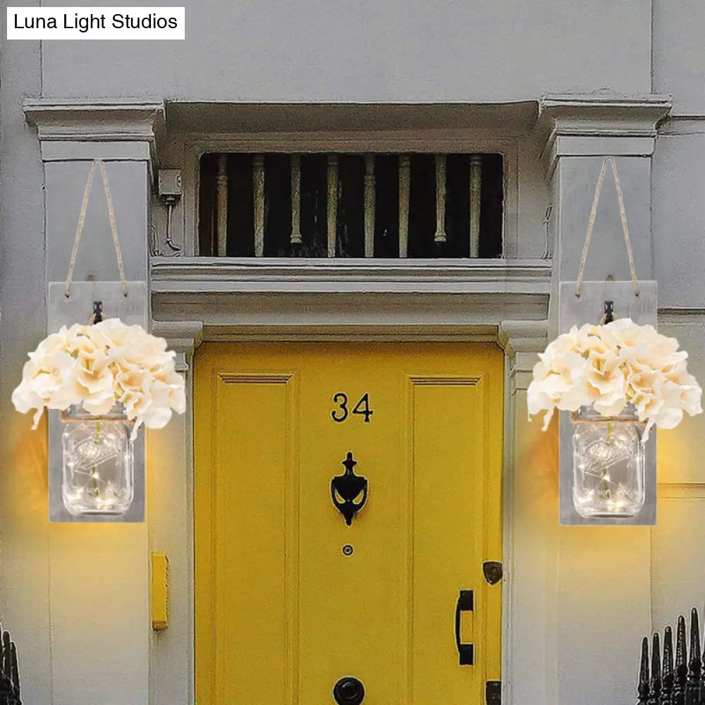 White Flower Hanging Wall Light With Clear Glass Shade String - 2 Pack For Hallways