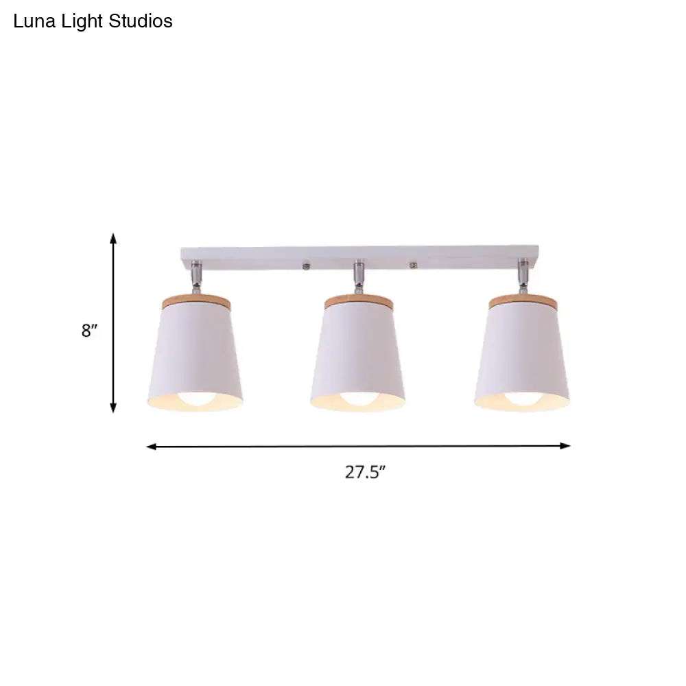 Metal Rotatable Semi Flush Mount Light In White - Modernistic Tapered Shade Ideal For Living Room