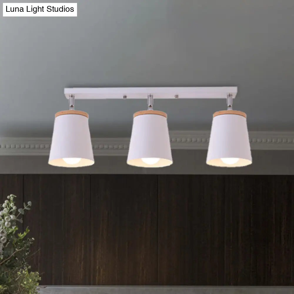 Metal Rotatable Semi Flush Mount Light In White - Modernistic Tapered Shade Ideal For Living Room