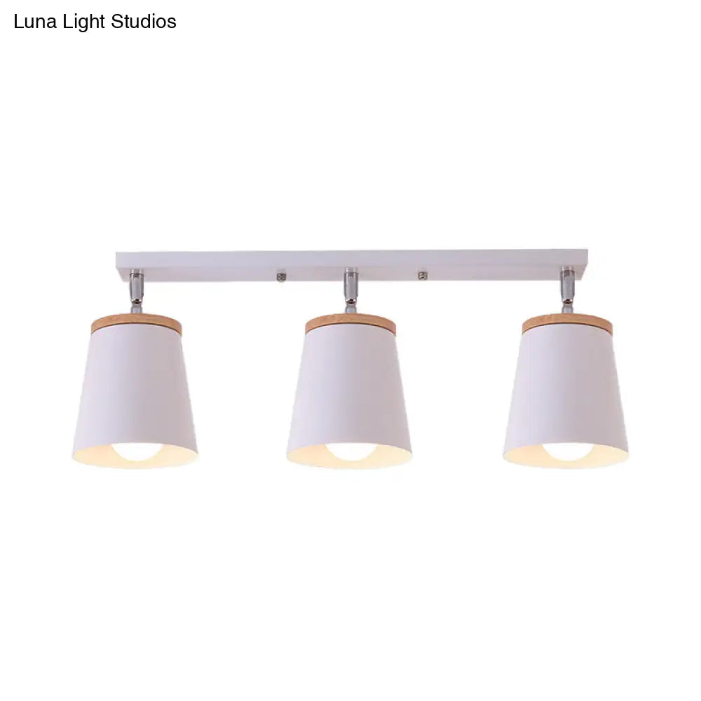 Metal Rotatable Semi Flush Mount Light In White - Modernistic Tapered Shade Ideal For Living Room