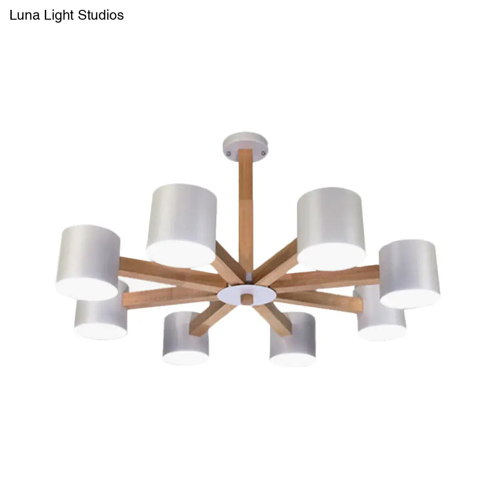 Wood & Iron Nordic Pendant Light With Drum Shade For Study Room In Black/White