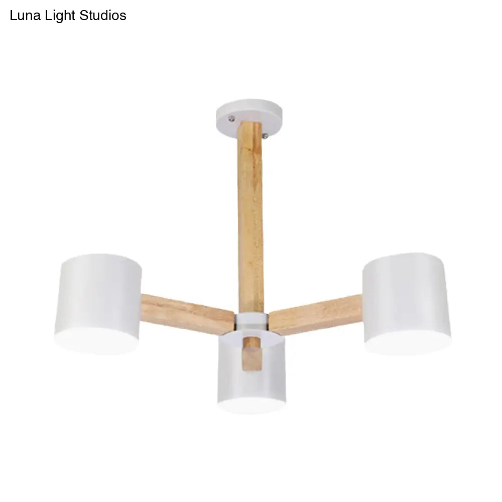 Wood & Iron Nordic Pendant Light With Drum Shade For Study Room In Black/White