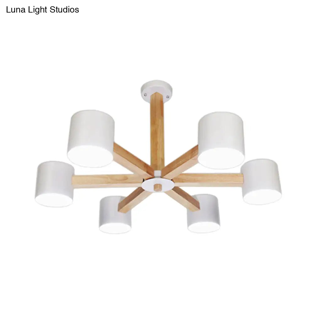 Wood & Iron Nordic Pendant Light With Drum Shade For Study Room In Black/White