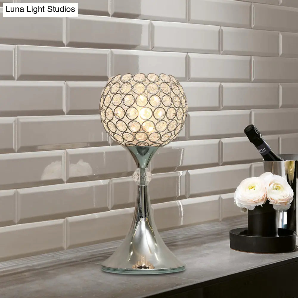 Ylenia - Silver Crystal Inserted Silver Table Light Curved Shape 1 Head Lounge Night Lamp with Half Globe Lampshade