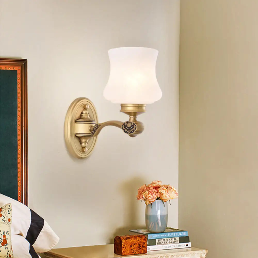 1/2-Head Vintage Brass Wall Mount Sconce Lamp With White Glass Bell Shade Retro Lighting For Living