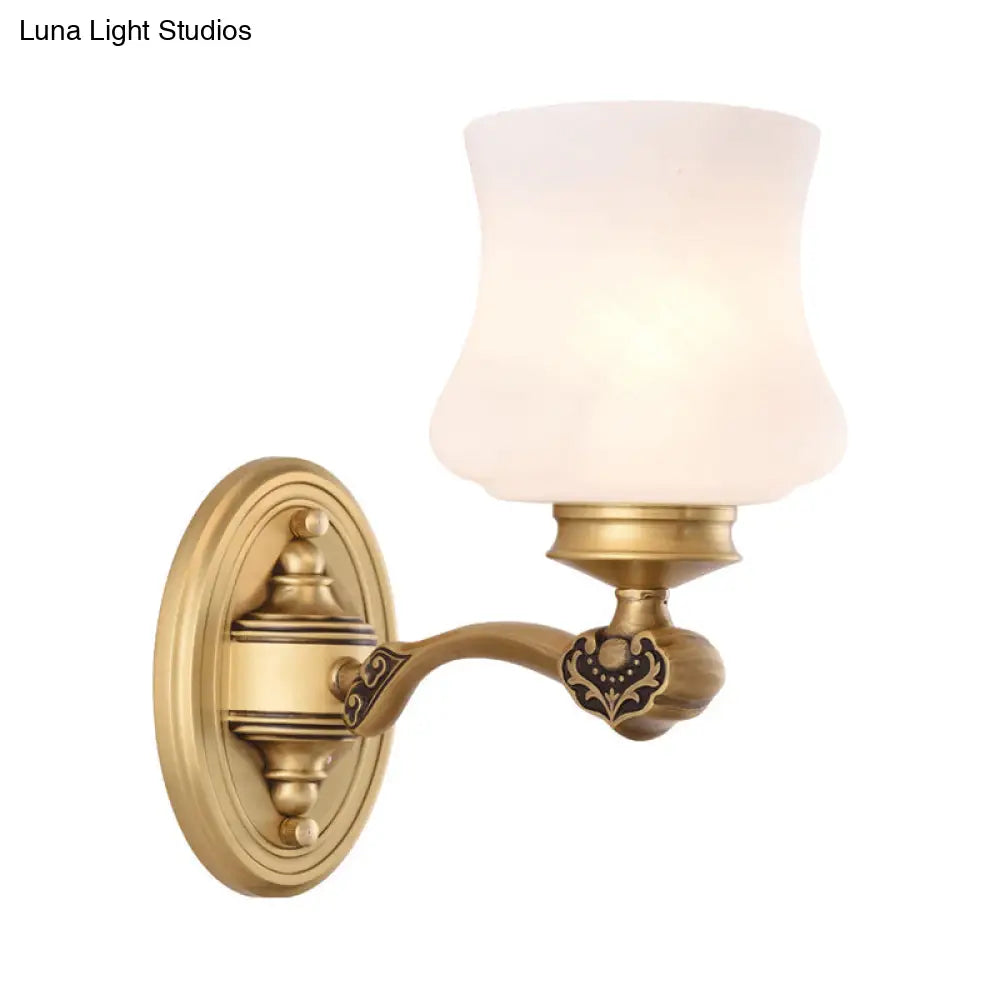 1/2-Head Vintage Brass Wall Mount Sconce Lamp With White Glass Bell Shade Retro Lighting For Living