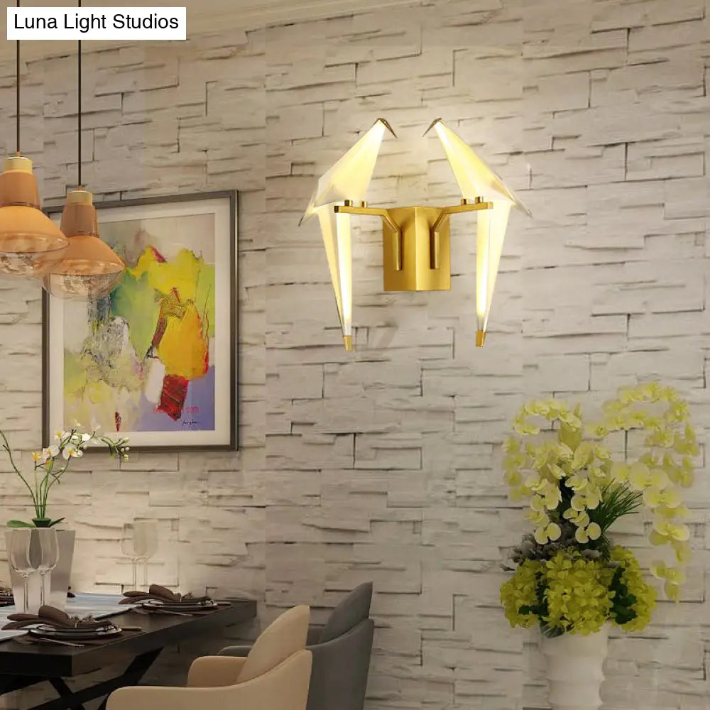 1/2-Light Dining Room Sconce With Birdie Plastic Shade: Modernist White Wall Lamp In Warm/White