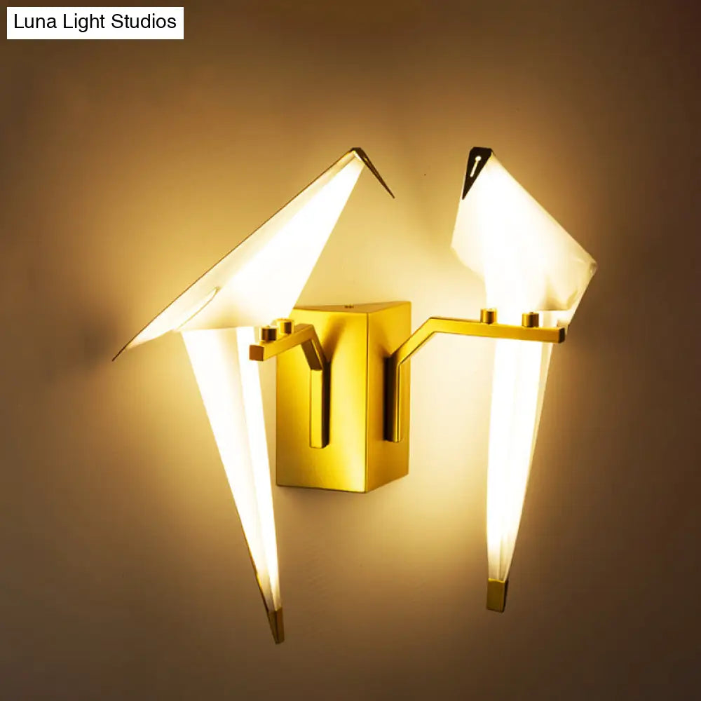 1/2-Light Dining Room Sconce With Birdie Plastic Shade: Modernist White Wall Lamp In Warm/White