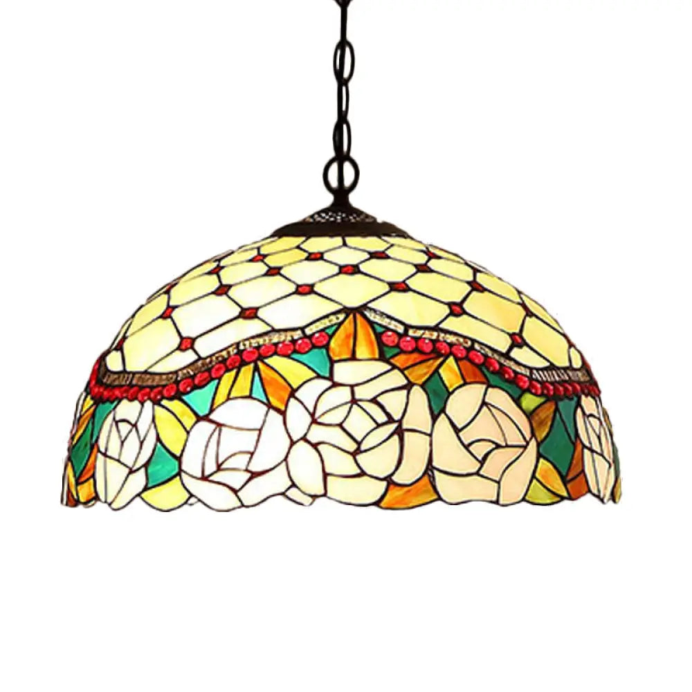 1/2-Light Mediterranean Bronze Kitchen Chandelier Pendant With Red/Yellow Glass Shade -