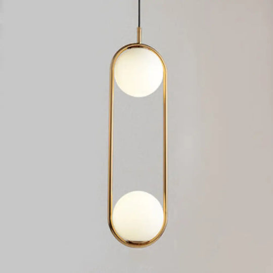 1/2 Lights Bedroom Pendant Light With Globe White Glass Shade Modern Black/Gold Hanging Ceiling