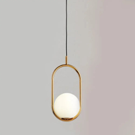 1/2 Lights Bedroom Pendant Light With Globe White Glass Shade Modern Black/Gold Hanging Ceiling