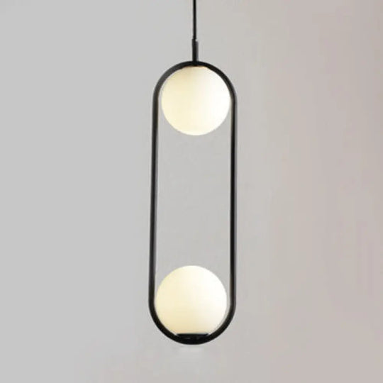 1/2 Lights Bedroom Pendant Light With Globe White Glass Shade Modern Black/Gold Hanging Ceiling