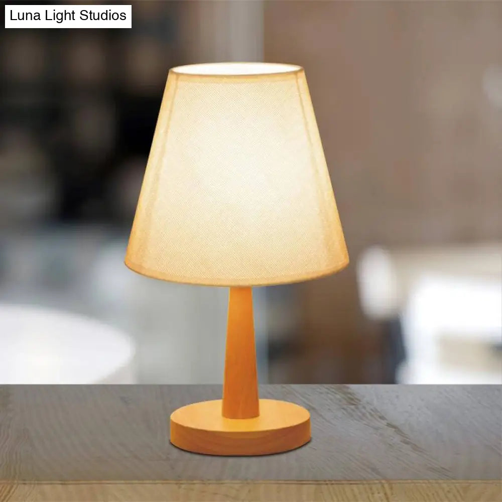 1 Bulb Beige Nightstand Lamp Modernist Bedroom Night Light With Fabric Shade
