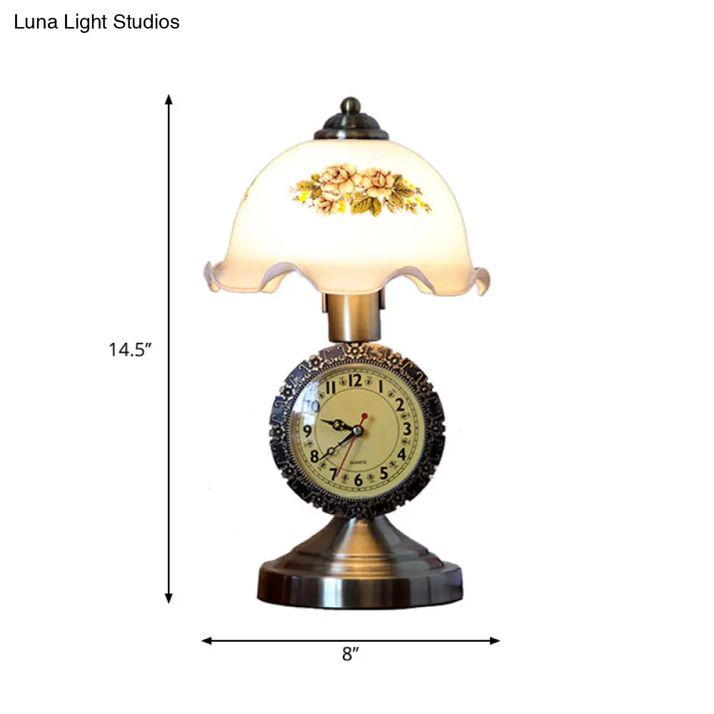 1 Bulb Brass Night Table Lamp With Faceted Glass Dome Shade - Rural Style Light For Bedroom