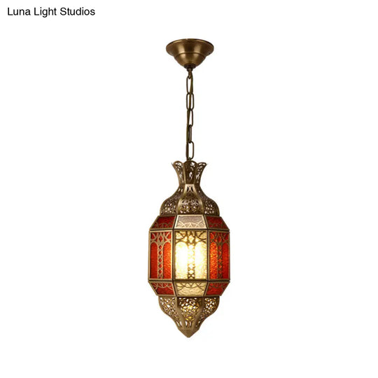 1-Bulb Brass Suspension Lamp - Arab Metal Lantern Ceiling Fixture For Restaurants