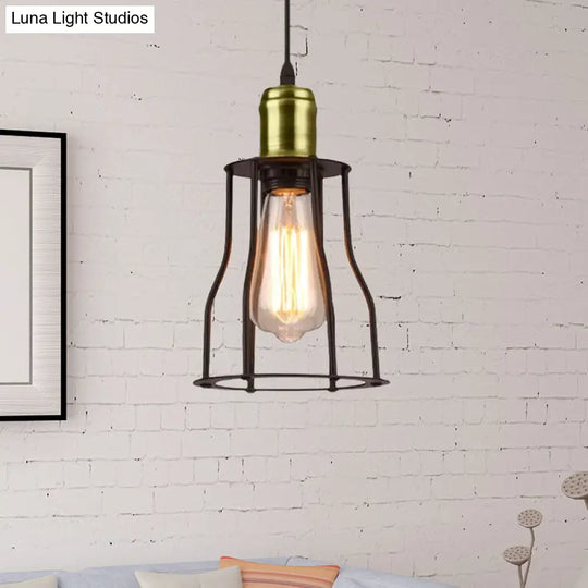 Bronze/Brass Industrial Mini Wire Cage Pendant Light For Living Room