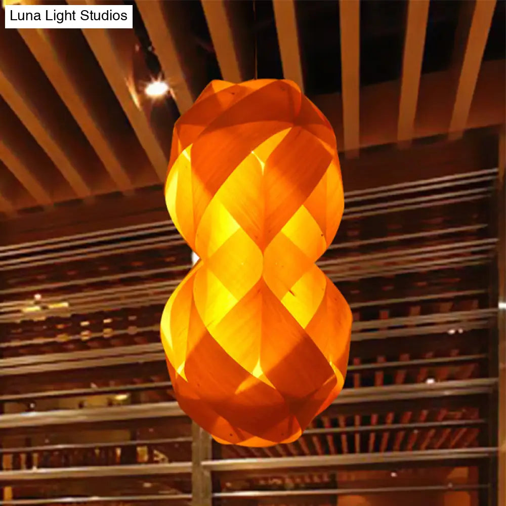 1 Bulb Hand Woven Beige Pendant Light - Chinese Wood Suspended Fixture