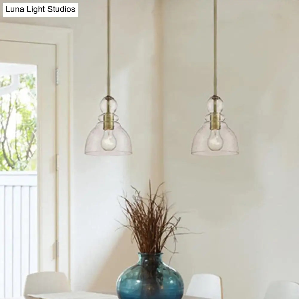 1-Bulb Industrial Gourd Shaped Light Fixture - Seeded Glass Pendant For Diner Bar