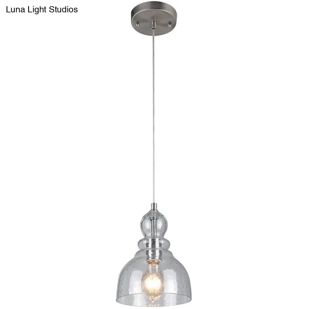 1-Bulb Industrial Gourd Shaped Pendant Light Fixture With Seeded Glass - Perfect For Diner Bar