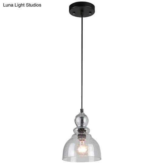 1-Bulb Industrial Gourd Shaped Pendant Light Fixture With Seeded Glass - Perfect For Diner Bar Black