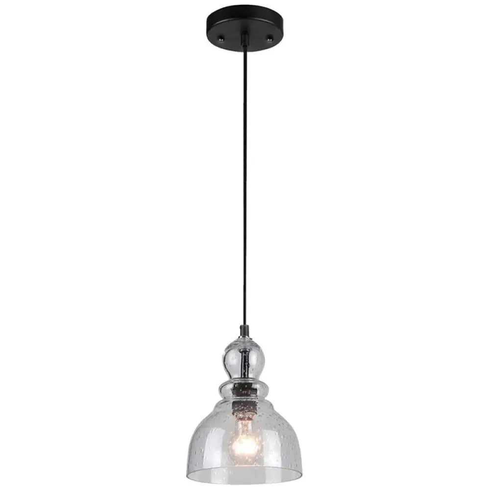 1-Bulb Industrial Gourd Shaped Light Fixture - Seeded Glass Pendant For Diner Bar Black