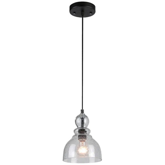 1-Bulb Industrial Gourd Shaped Light Fixture - Seeded Glass Pendant For Diner Bar Black