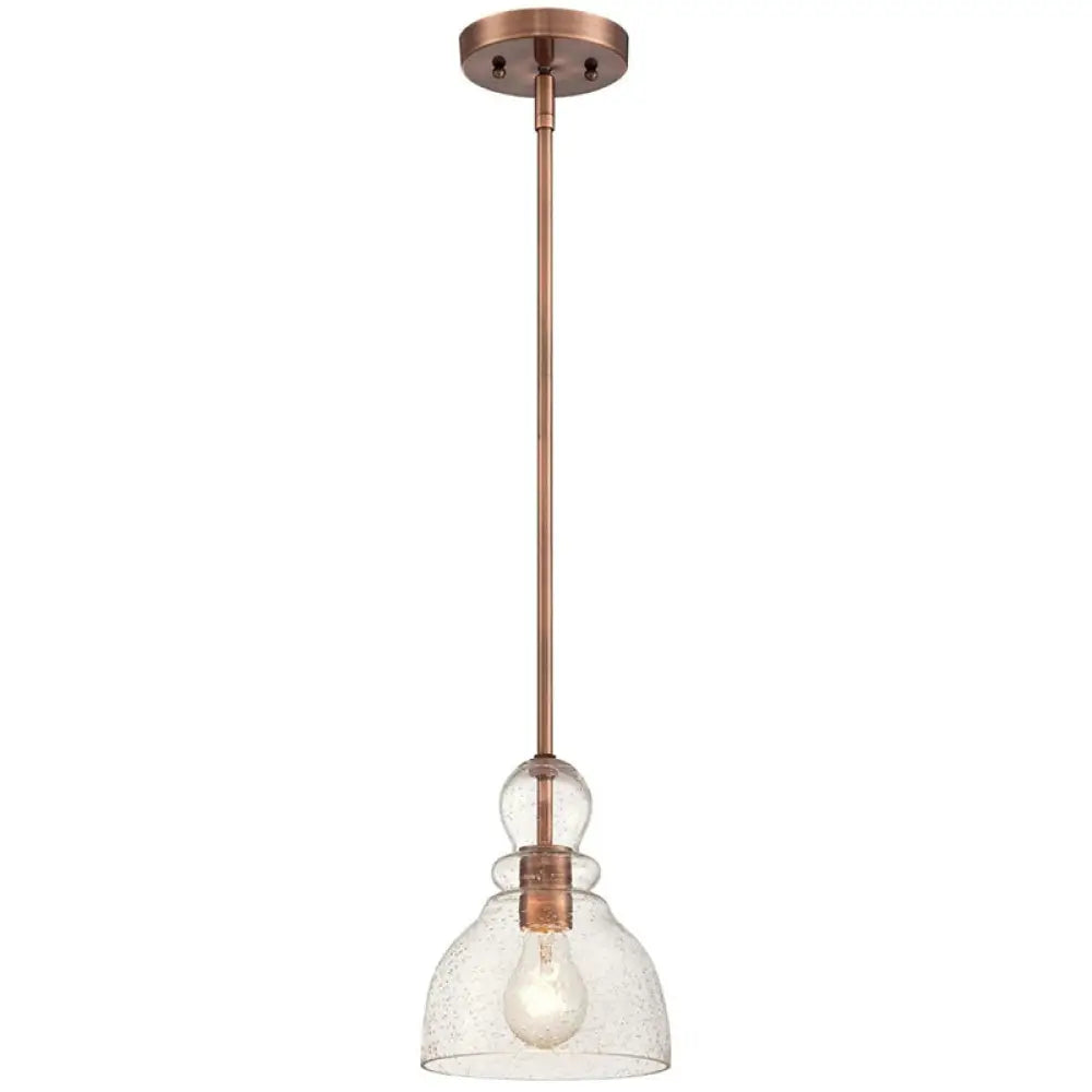 1-Bulb Industrial Gourd Shaped Light Fixture - Seeded Glass Pendant For Diner Bar Copper
