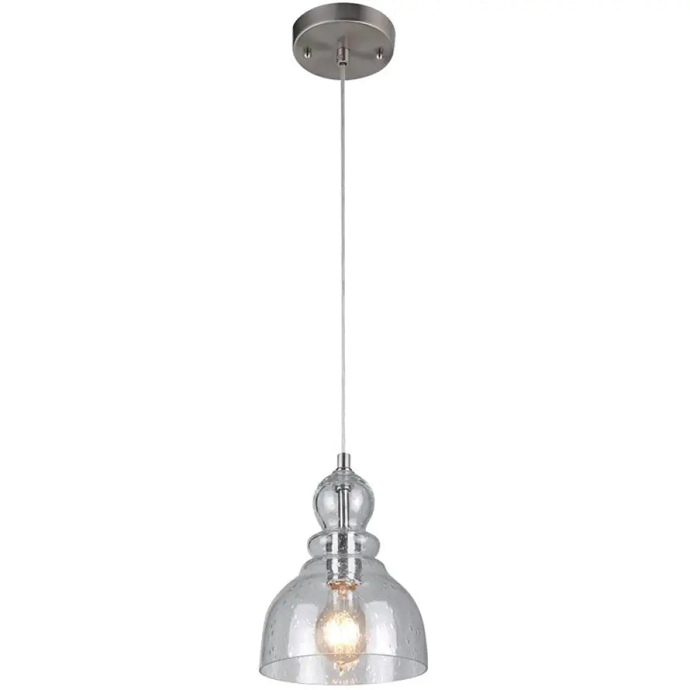 1-Bulb Industrial Gourd Shaped Light Fixture - Seeded Glass Pendant For Diner Bar Nickel