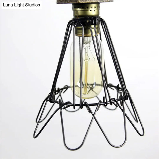 1-Bulb Industrial Wire Pendant Lighting With Red Valve - Bronze Ceiling Fixture