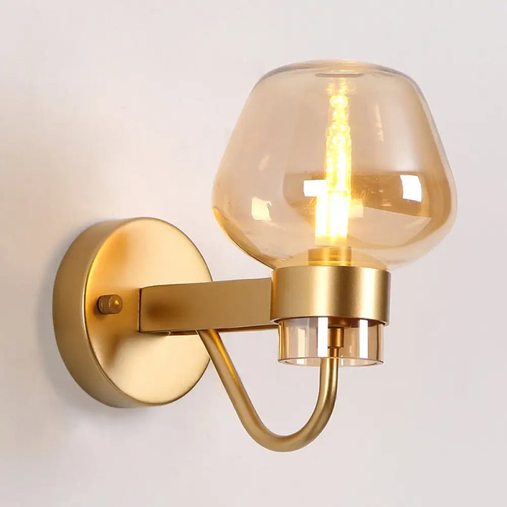 1 Bulb Jar Sconce Lamp - Clear/Amber/Smoke Gray Glass Wall Lighting For Bedside Amber