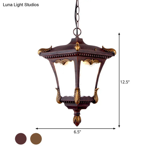 1-Bulb Lodge Patio Hanging Lamp Kit - Bronze/Rust With Clear Ripple Glass Shade