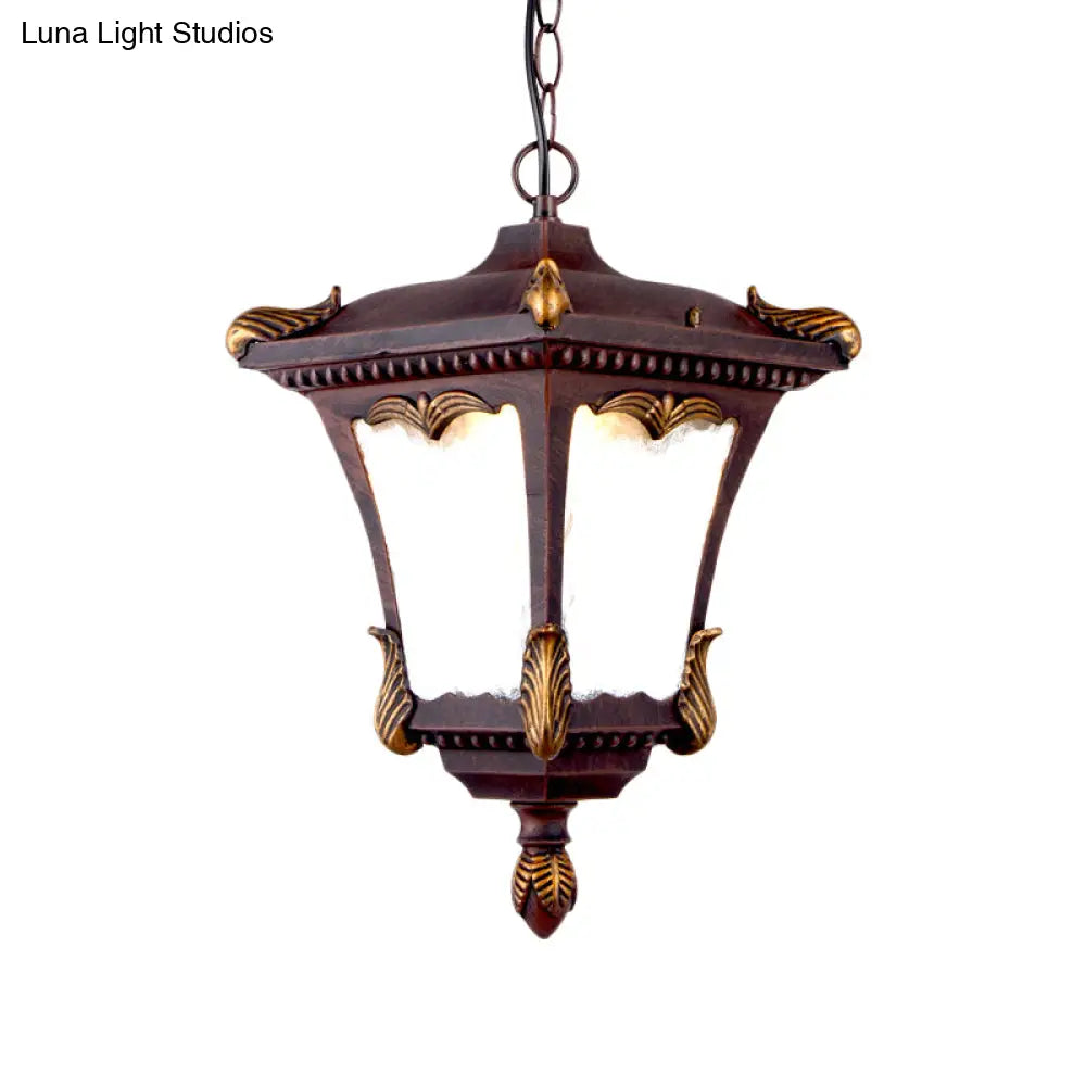 1-Bulb Lodge Patio Hanging Lamp Kit - Bronze/Rust With Clear Ripple Glass Shade