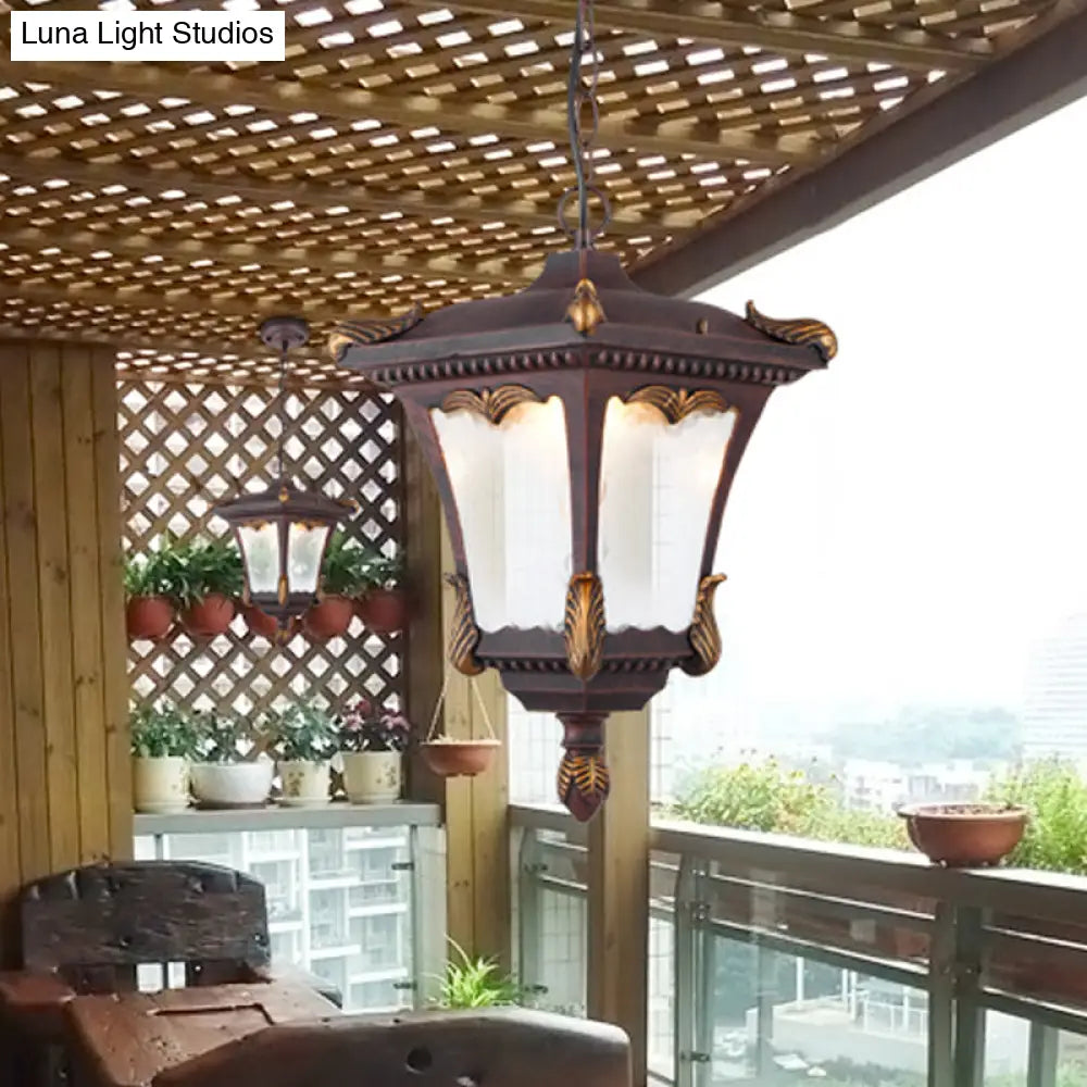 1-Bulb Lodge Patio Hanging Lamp Kit - Bronze/Rust With Clear Ripple Glass Shade