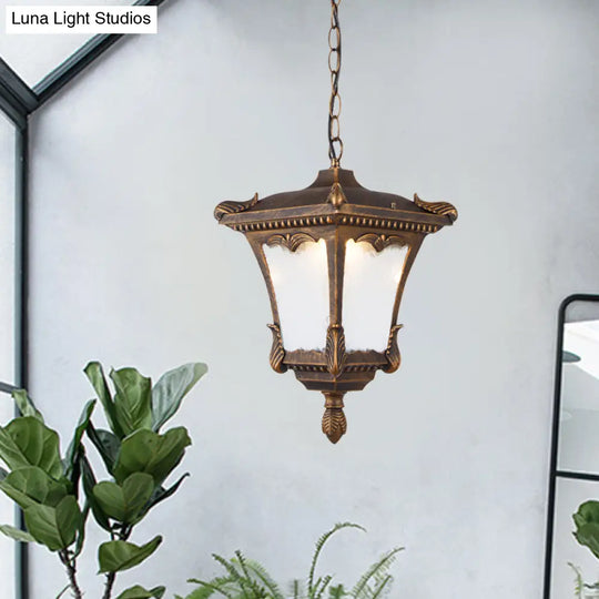 1-Bulb Lodge Patio Hanging Lamp Kit - Bronze/Rust With Clear Ripple Glass Shade