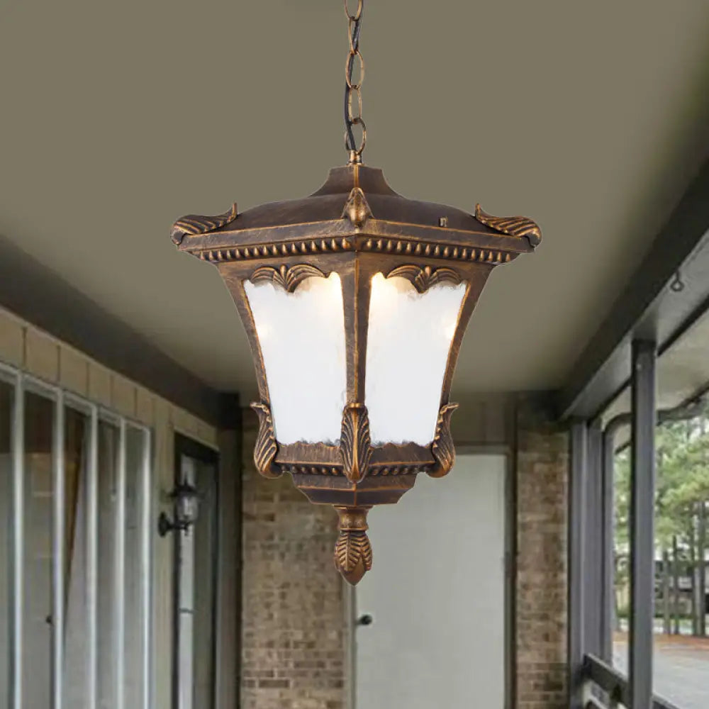 1-Bulb Lodge Patio Hanging Lamp Kit - Bronze/Rust With Clear Ripple Glass Shade Bronze