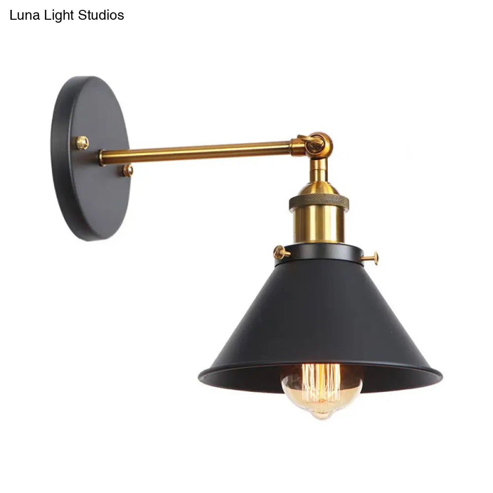 1-Bulb Metal Straight Arm Wall Light In Black And Brass - Dining Room Mounted Fixture