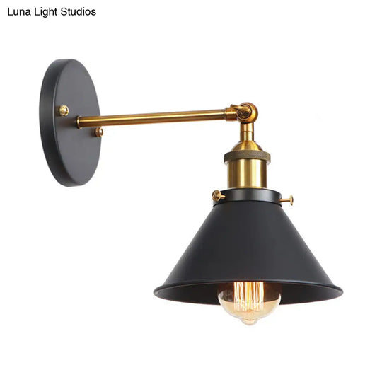 1-Bulb Metal Straight Arm Wall Light In Black And Brass - Dining Room Mounted Fixture