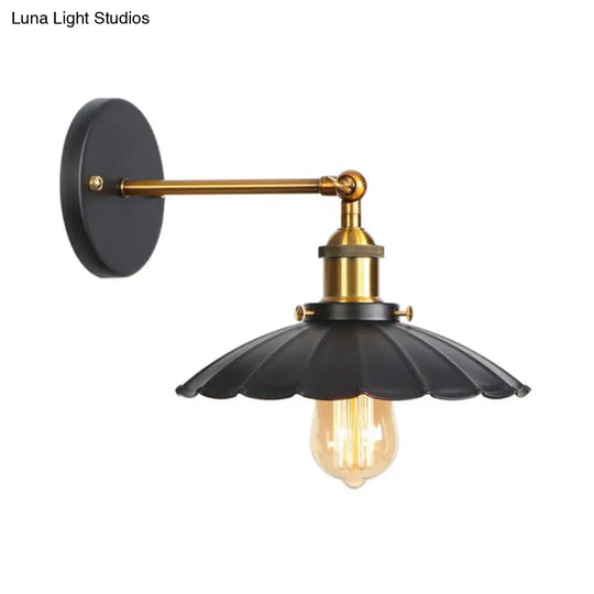 1-Bulb Metal Straight Arm Wall Light In Black And Brass - Dining Room Mounted Fixture